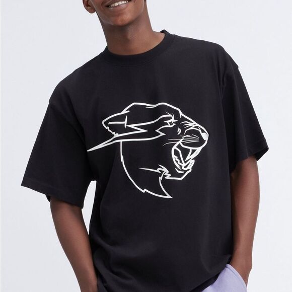 MRBEAST PANTHER UV REACTIVE S/SLEEVE TEE - BLACK / BLUE Size M NWT in pkg - Picture 1 of 7